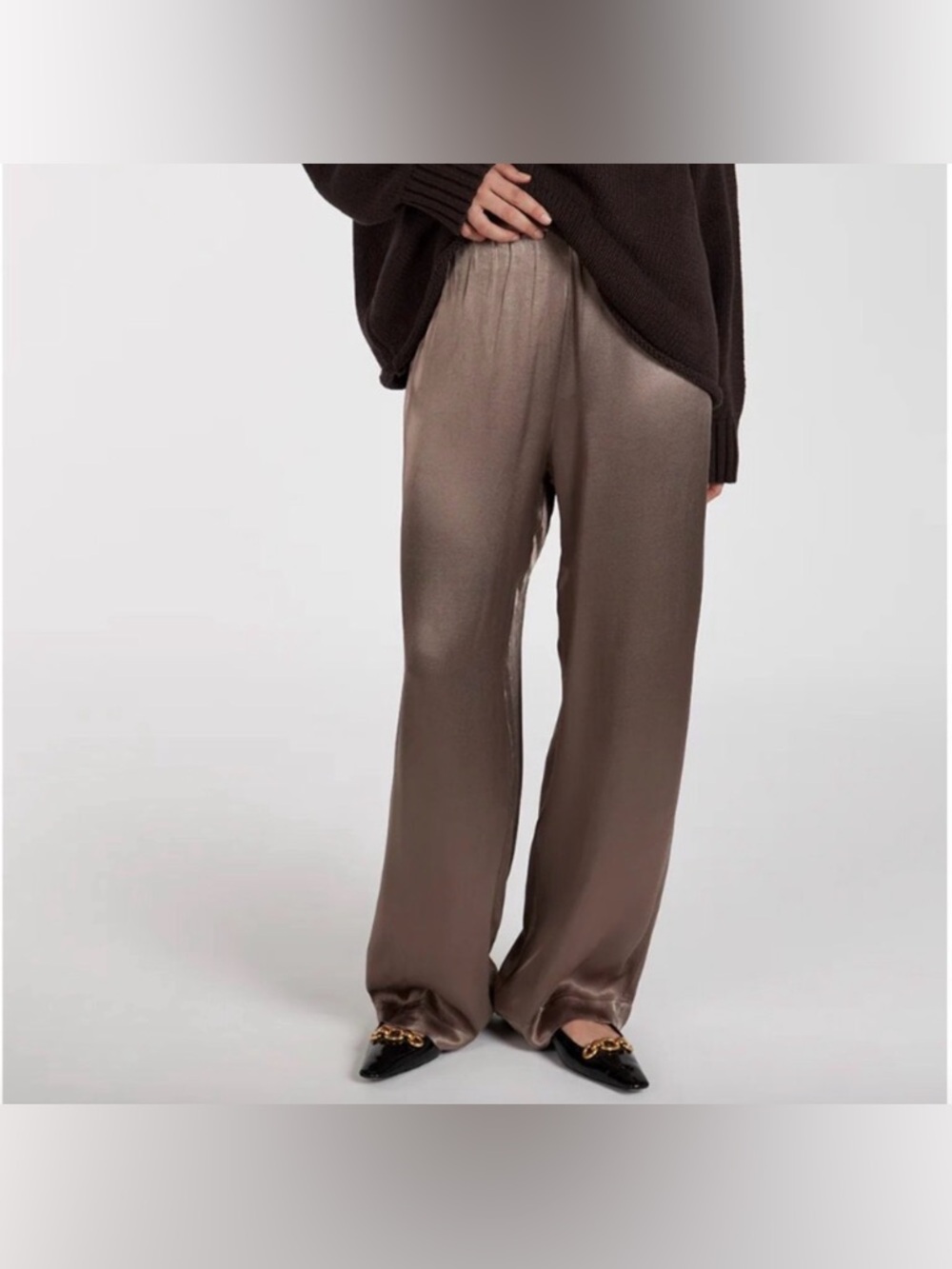 DISSH Satin Straight Leg Pants in Taupe Brown